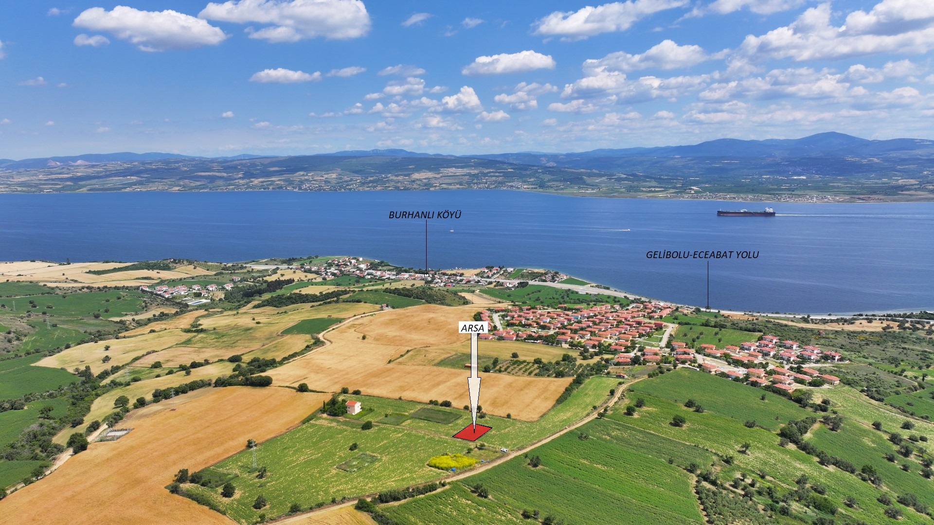 ÇANAKKALE GELİBOLU BURHANLI'DA 296m2 BOĞAZ MANZARALI ARSA