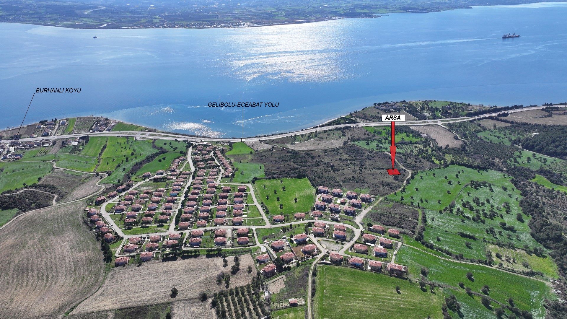 ÇANAKKALE GELİBOLU BURHANLI'DA BOĞAZ MANZARALI 474m2 ARSA