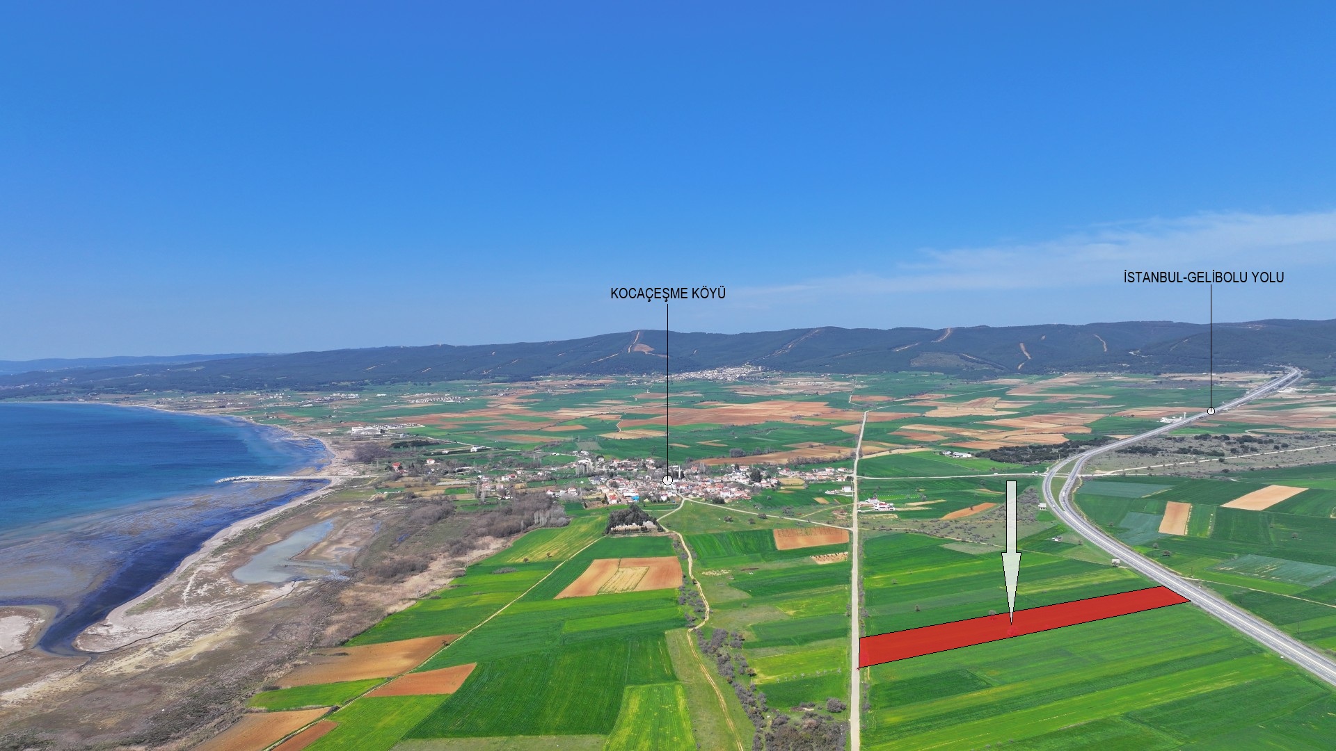 ÇANAKKALE GELİBOLU KOCAÇEŞME'DE 13,374m2 DENİZ MANZARALI TARLA